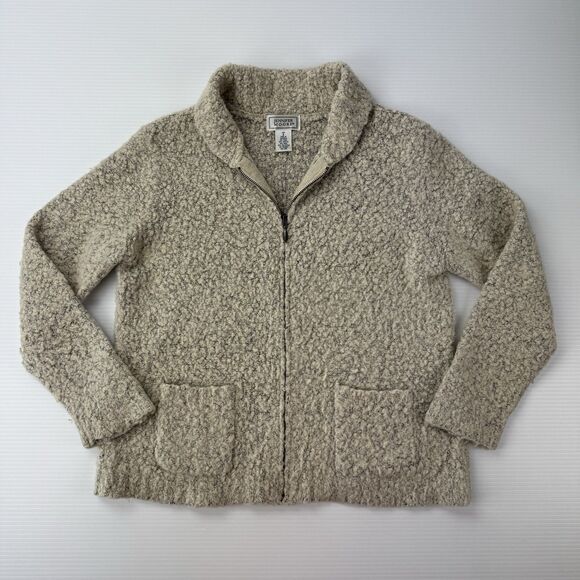 Vintage Jennifer Moore Boucle Wool Blend Zip Up Sweater Jacket Small Beige - Picture 4 of 10